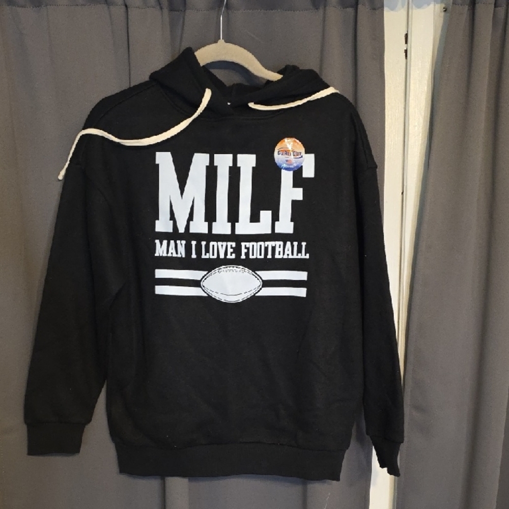 The Peach Blossom Men's Black Football Graphic Hooded Sweatshirt Soft‎ Sz M EUC